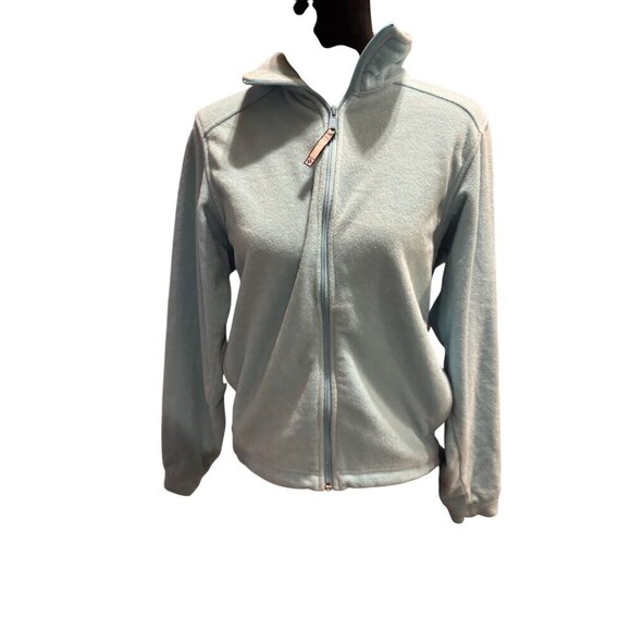 Columbia Womens Medium Light Blue Full-Zip Fleece Jacket With High Collar & Long - Picture 1 of 11